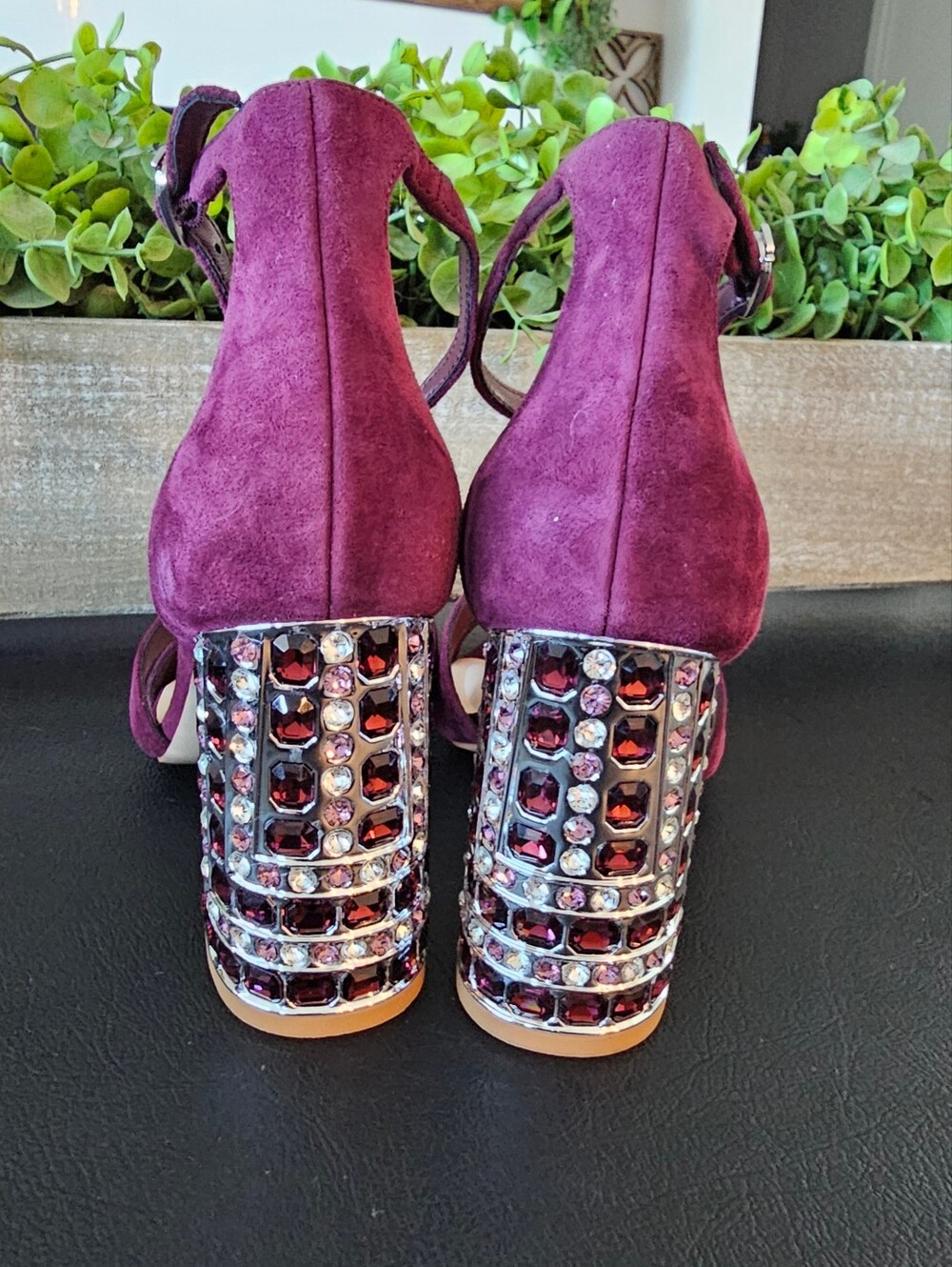 Dune London Plum Suede Gem-Embellished Block Heel Shoes Sandals Women's Sz 9 - Picture 4 of 9